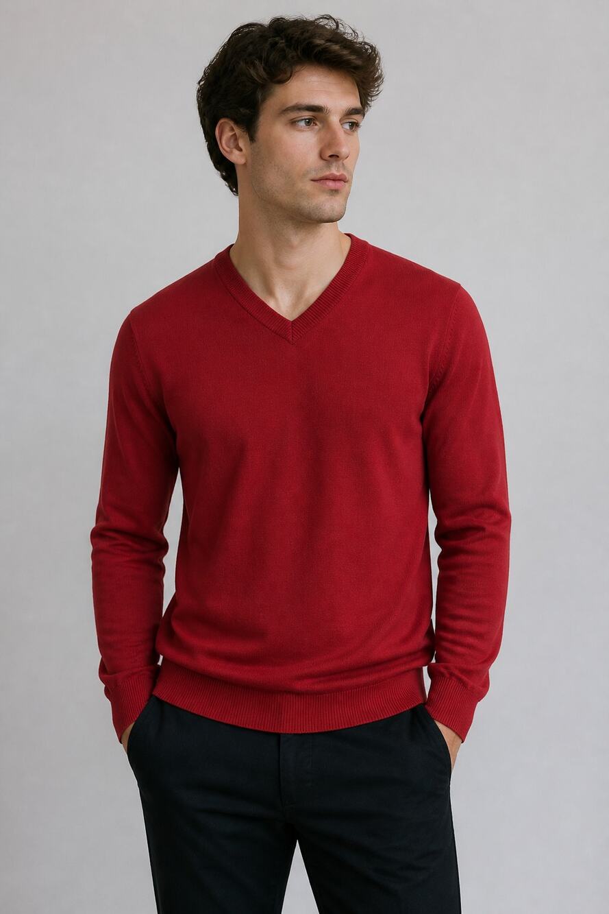 Wallin & Bros Red V-Neck Sweater Large Cotton Cashmere